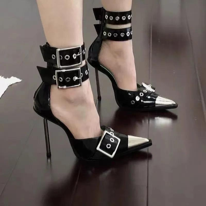 

high quality Women Shoes 2026 New High Heels Pointed Toe Ankle Buckle Party Retro Fashion Ladies Sandals Shoes Zapatos Muje 2026 35 чорний