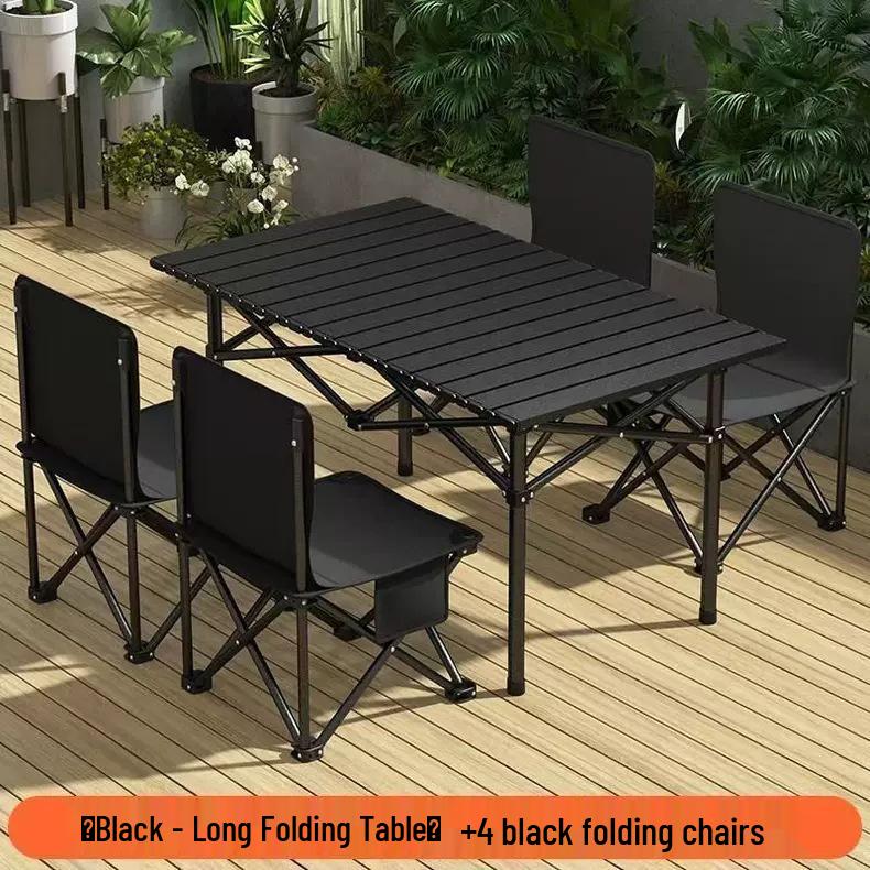 Draagbare Opvouwbare Camping Tafel & Stoelen Set met Roltafel en Visstoel