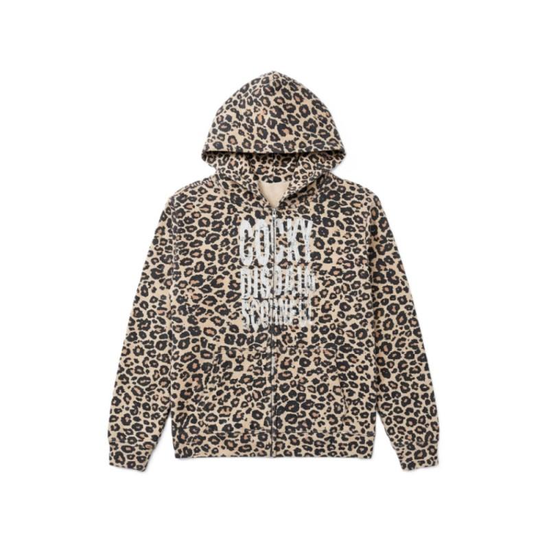 High Street Fashion Leopard Print Hoodie Loose Fit Zip Up Couple Sweatshirt Youth