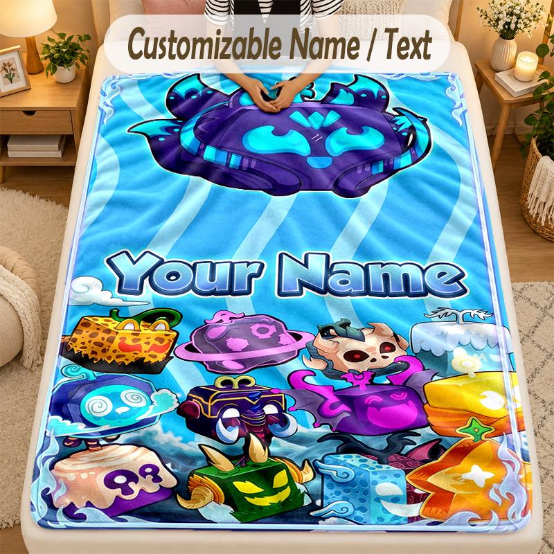 Flannel BlanketBlox Fruits Custom Name Text Personalized Soft Warm Throw Blanket Home Decor Gift