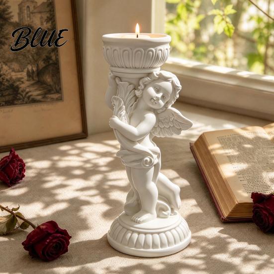 Modern Minimalist Home Accents Retro Angel Candle Holder Cupid Roman Column Stand Vintage Statue Decor Figurine Decorative Candlestick for Wedding,