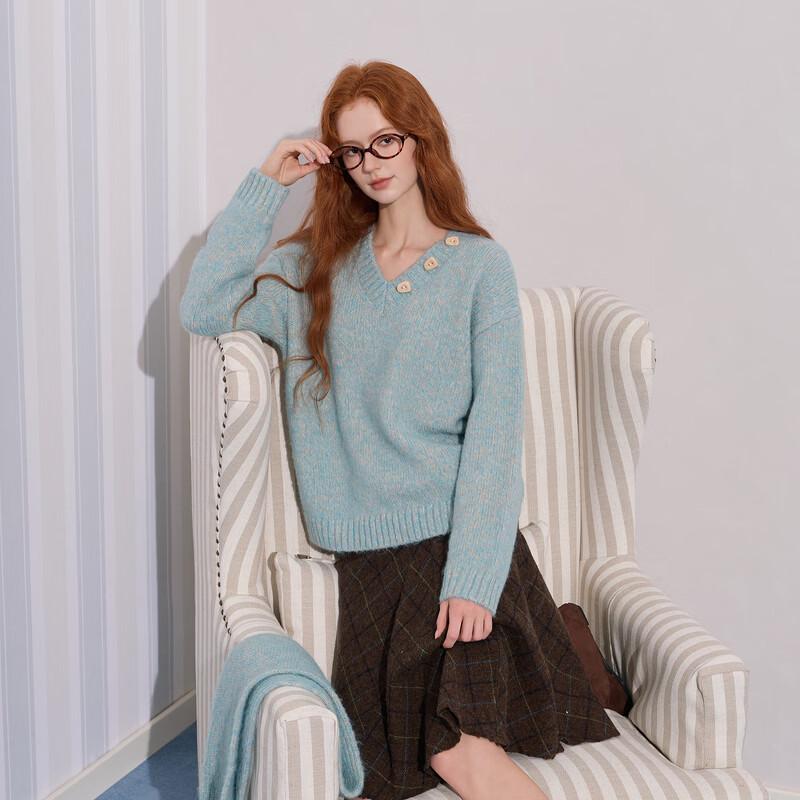 Sancai Women's Two-Way Scarf-Neck Knit Sweater