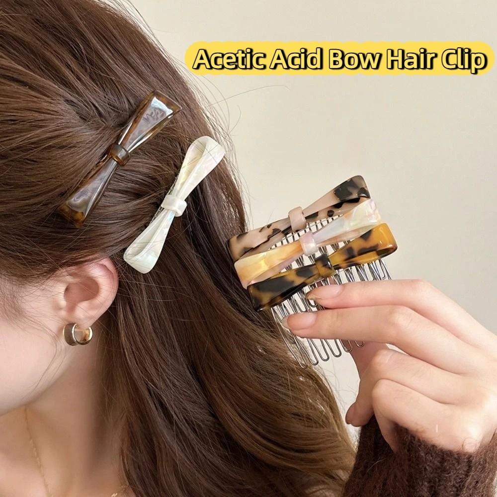 Teeth Acetic Acid Bow Hair Comb Fixed Combs Side Clip Cute Anti Slip Bangs Clip  Student