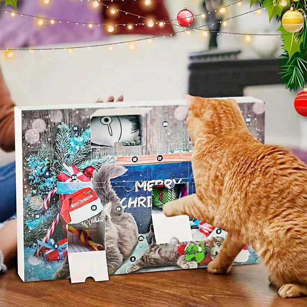 Christmas Cat Advents Calendar 2025 Countdown Calendar Surprise Present Box Collectible Interactive Cat Kit for Cat Lover