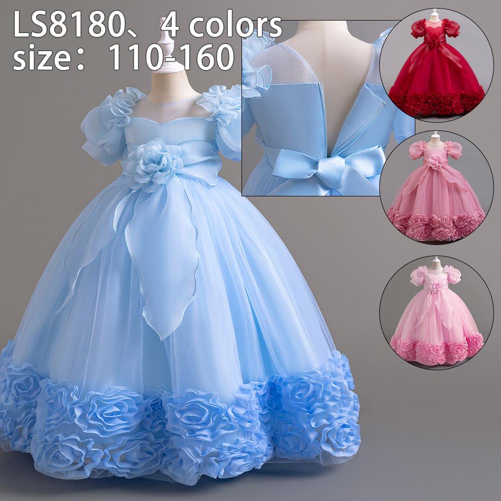 Girls' Princess Dress - European & American Floral Birthday Gown, High-End Host and Piano Performance Costume
