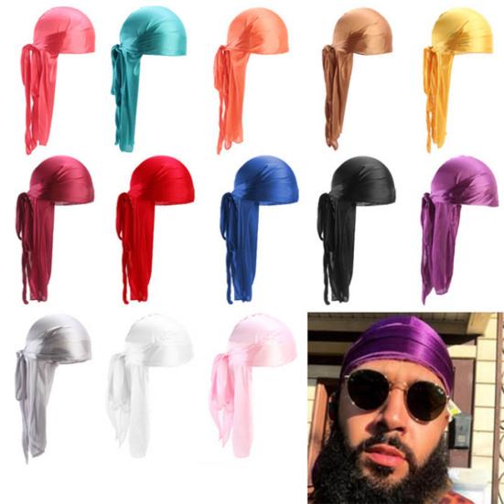 Solid Color Silky Bandanna Turban Hat Breathable Unisex Biker Headwear Headband