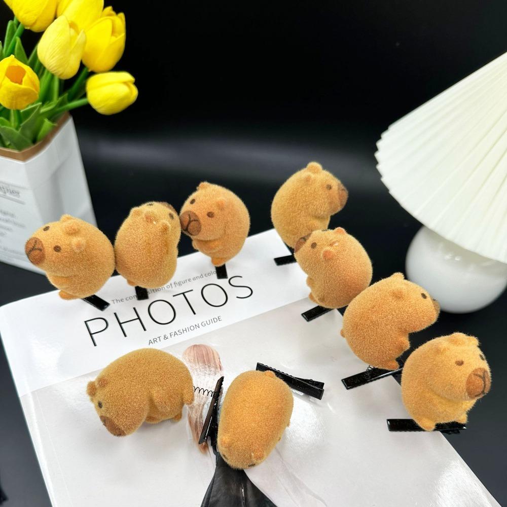 10pcs/set Cute Spring Hair Clip Flocking Cartoon Duckbill Clip Funny Capybara Hairpin Set Party