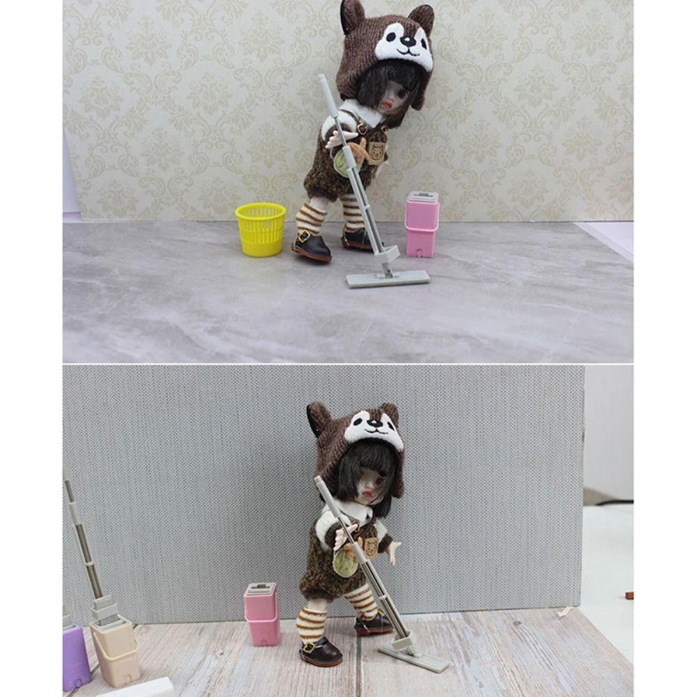 Pretend Play Miniature Cleaning Mop 1/12 Scale Doll Flat Mop Dollhouse Broom Mop  OB11 BJD