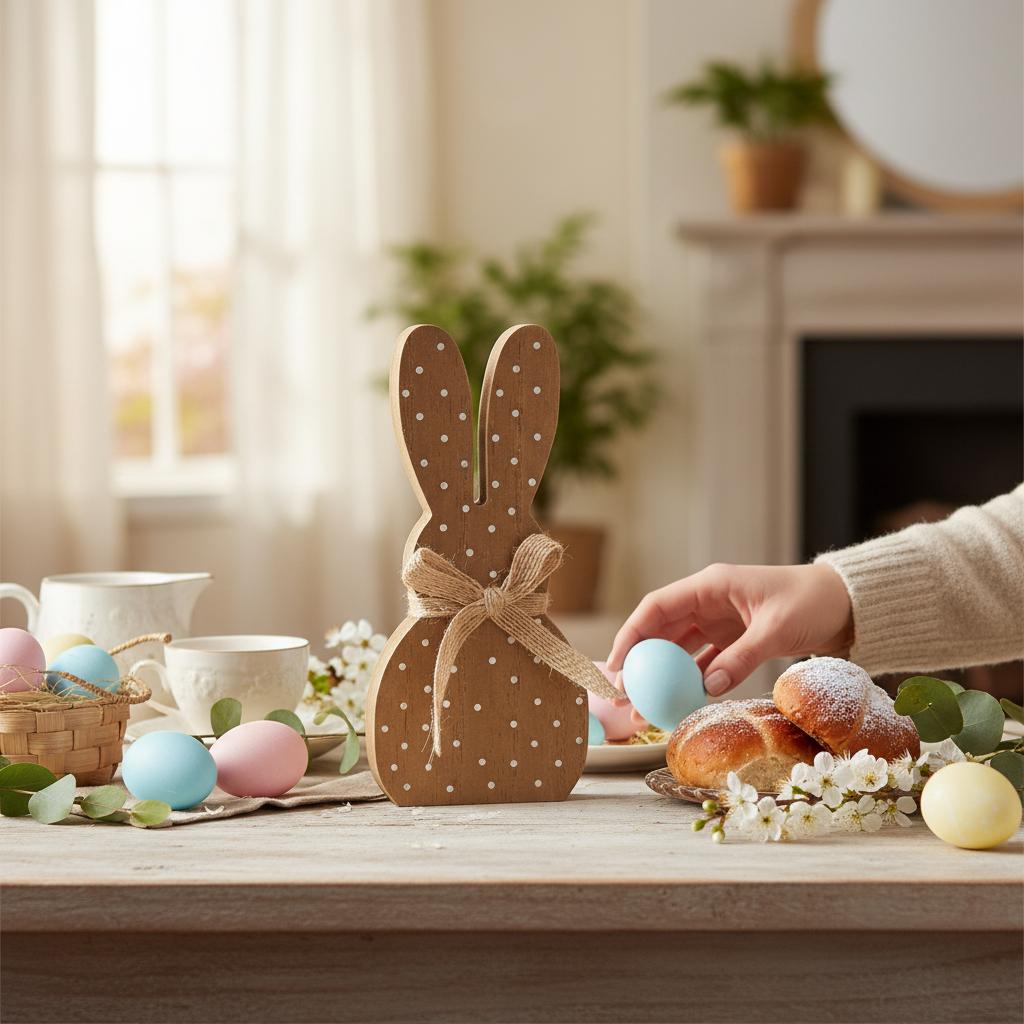 Wooden Easter Bunny Rabbit Dotted 17 CM