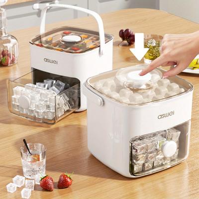Dispenser per cubetti di ghiaccio a 48 scomparti con coperchio Easy Press - Grande capacità, design a doppio strato, vassoio di stoccaggio in plastica per alimenti per frigorifero