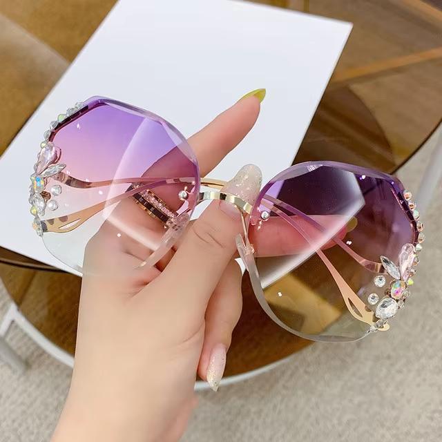 

Luxury Fashion Oversized Rimless Sunglasses Women Fashion Brand Designer Big Frame Diamond Square Sun Glasses For Female summer