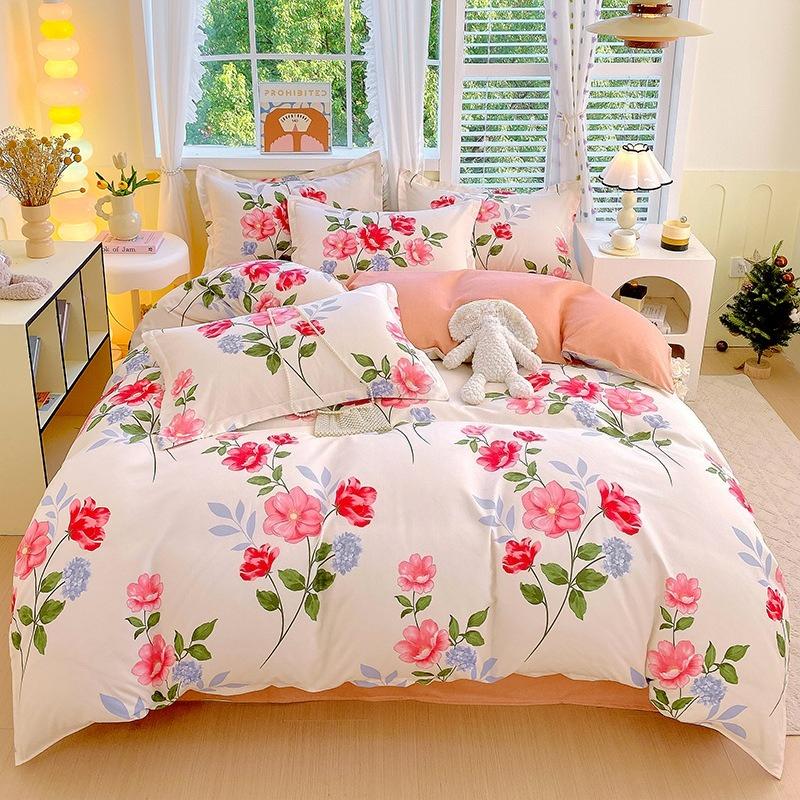 Ins Style Korean Bedding Set Breathable 3/4pcs Bed Sheets Set Quilt Covers Solid Duvet Covers for Home School Fundas Nórdicas