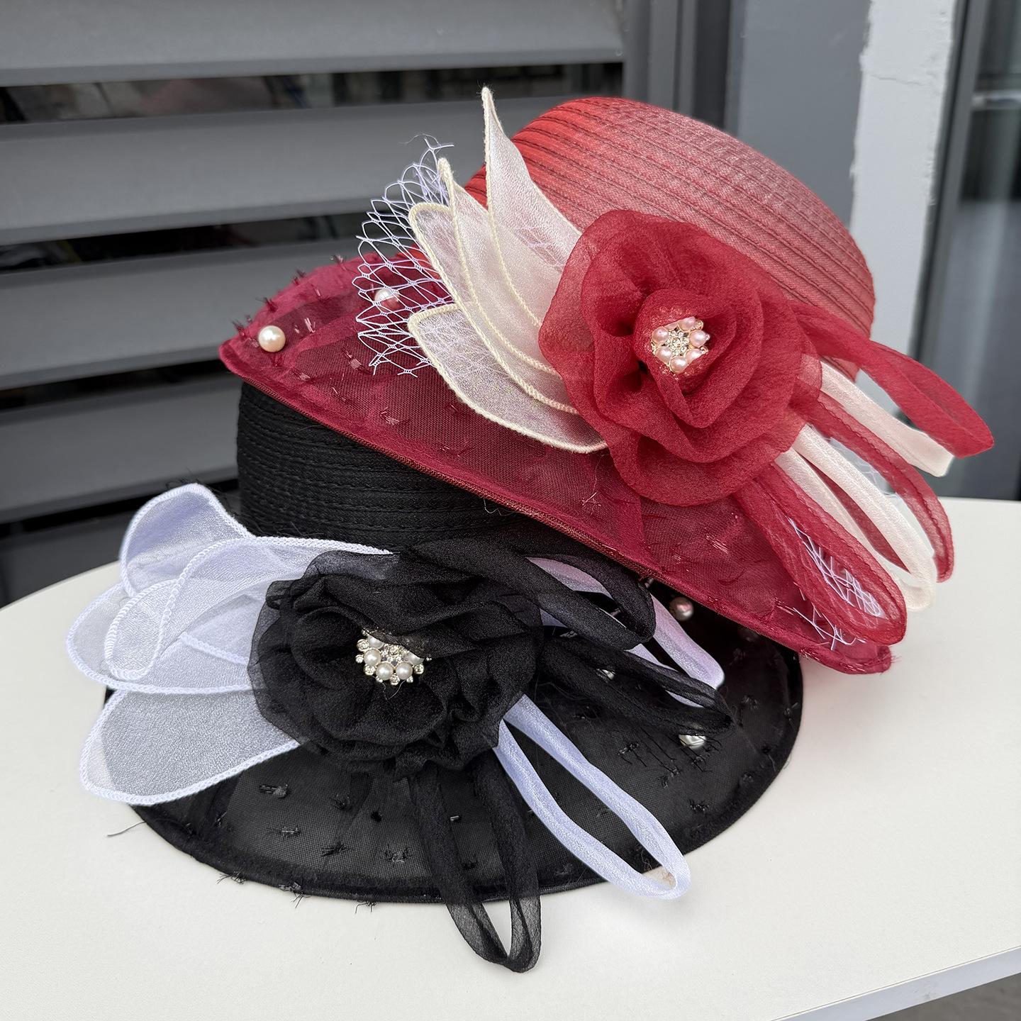 My Extreme Outdoor Activities Women's Vintage Elegance Beaded Sun Hat Summer Fashion With Flower Accents Sun Protection Fedoras 56-58Cm