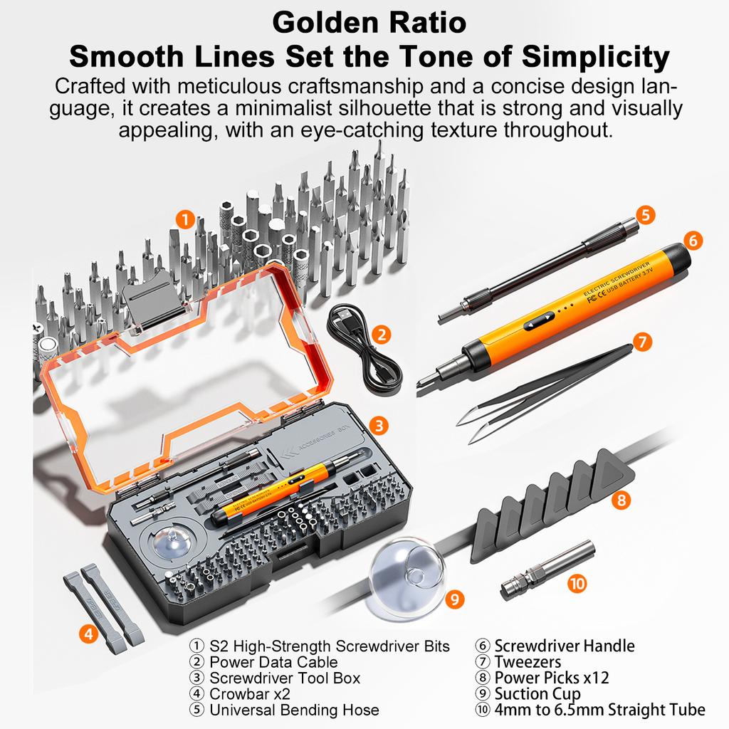Multifunction Electric Screwdriver, Small Portable Cordless Power Screwdriver Set, Type-C Rechargeable Electric Screwdriver Set with 100 Bit