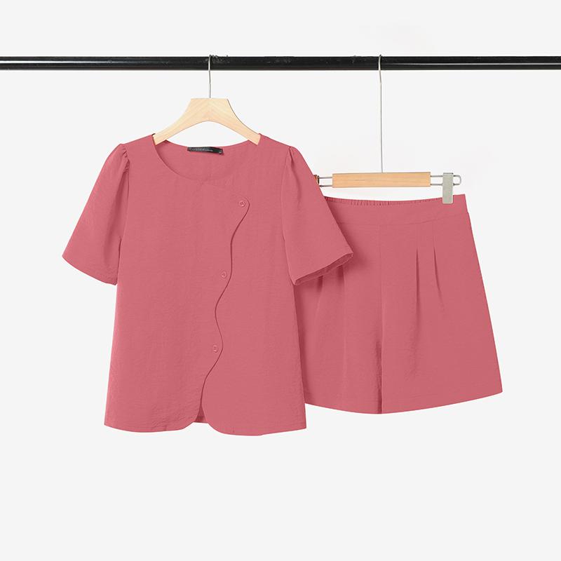 

ZANZEA Women Short Sleeve Blouse and Short Summer Two Piece Suit Sets 5XL рожевий