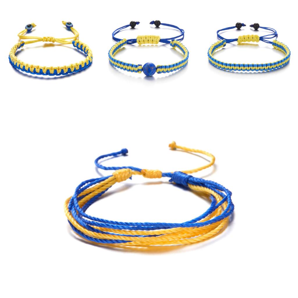 Ukrainian Flag Handcrafted Beaded Bracelets With Adjustable Rope For Travel Gifts