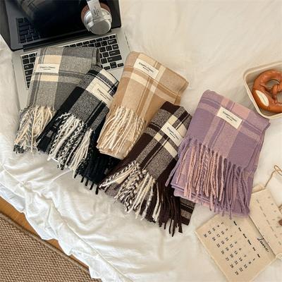 Autumn And Winter Classic Large Square Retro Imitation Cashmere Plaid Scarf Women'S Simple Warm Shawl