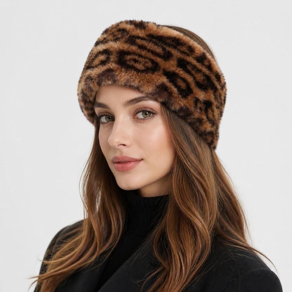 Windproof Leopard Print Headband Coldproof Ear Warmer Vintage Elastic Headband Winter