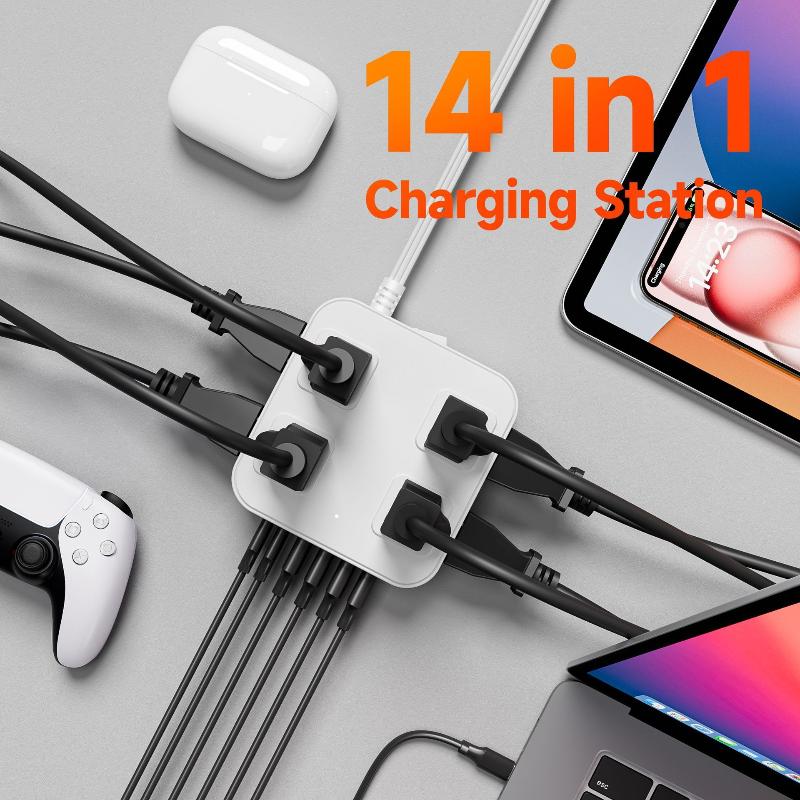 8Ac+4Usb Extension Cord Power Strip With Usb (Type C), Ultra-Thin Flat Plug For Travel/Home/Office