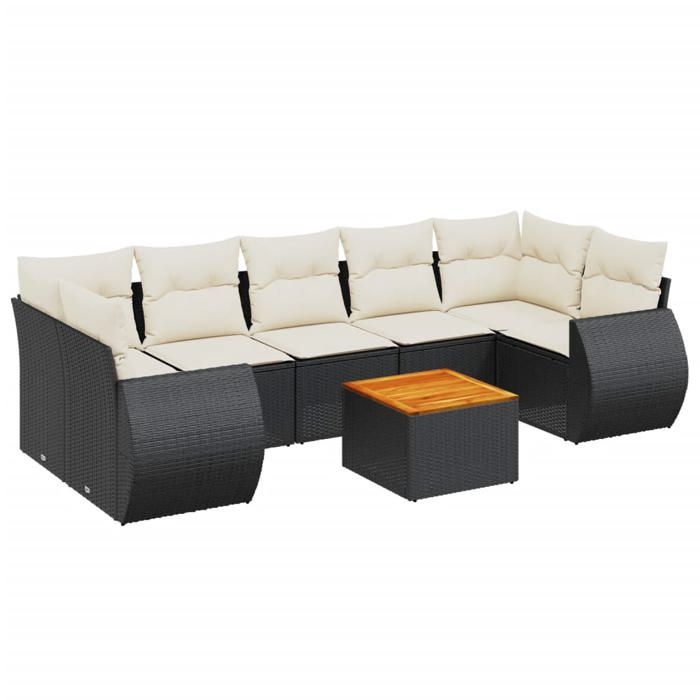 VidaXL Salon de Jardin avec Coussins 8 pcs, Canapés de Terrasse, Ensemble de Meubles de Patio, Mobilier d'Extérieur, Noir 3224915