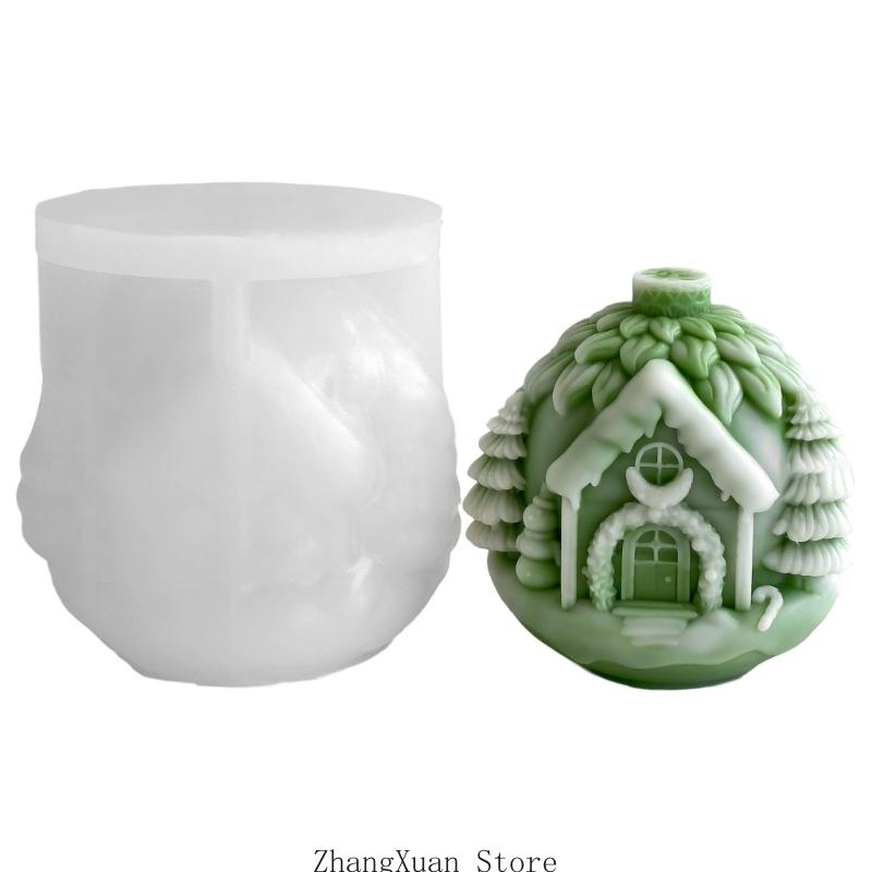 3XUF Silicone Mould Christmas House Molds Plasters Molds Casting Molds