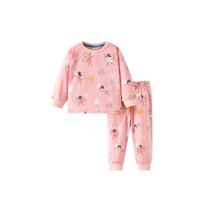 Girl Suit Spring & Fall New Arrival Western Style Printed Little Girl Round Neck Long Sleeves Casual Pants Kids Pure Cotton Two-piece Set