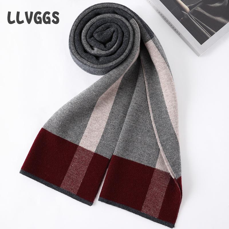 Pure wool men's plaid scarf thickened warm men's scarf leisure business travel autumn and winter tide