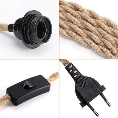 Vintage Style Hemp Rope Pendant Light Cord Kits 2M 3M EU Plug Switch E27 Vintage Lamp Holder for Simple Hanging Lamp