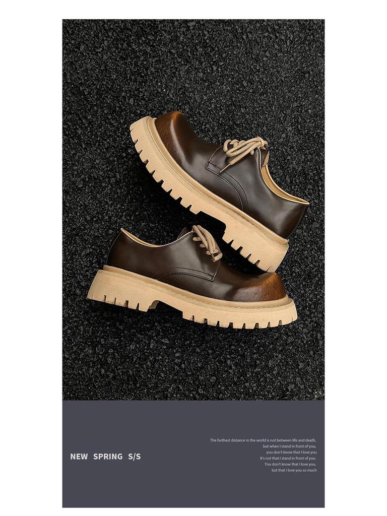 Little Leather Retro Lace-Up Derby Shoes with Thick Soles (Model 14702)