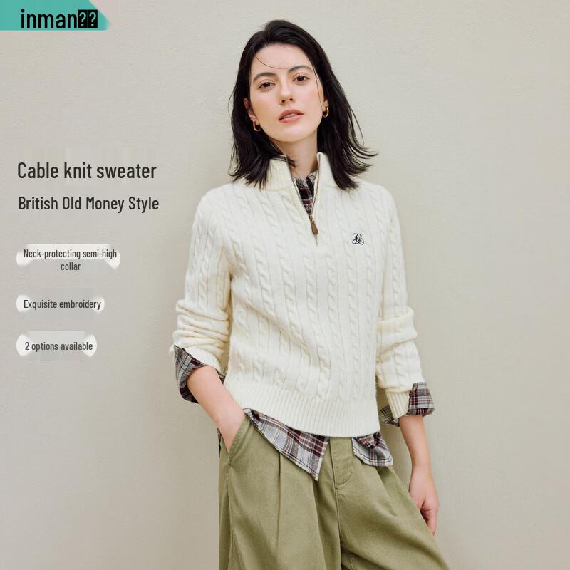 

Женский свитер Yinman в французском стиле с воротником-стойкой на молнии и кабельной вязкой XL