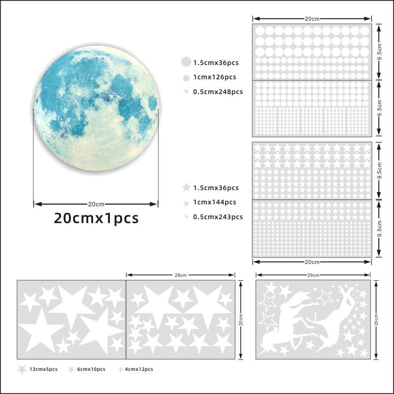 893-Piece Luminous Moon, Unicorn, Stars & Dots Fluorescent Wall Stickers for Children's Bedroom