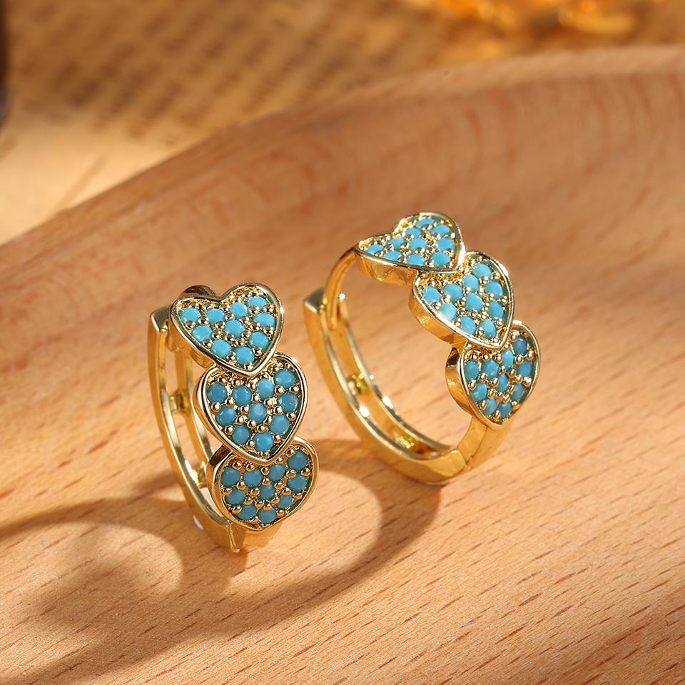 

ZAKOL Новые бирюзовые серьги-кольца в форме трех сердец для женщин, простые модные женские циркониевые свадебные подарочные серьги Mujer синий