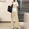 ZANZEA Women Patchwork Short Sleeve Blouse and Pants Summer Two Piece Suit Sets