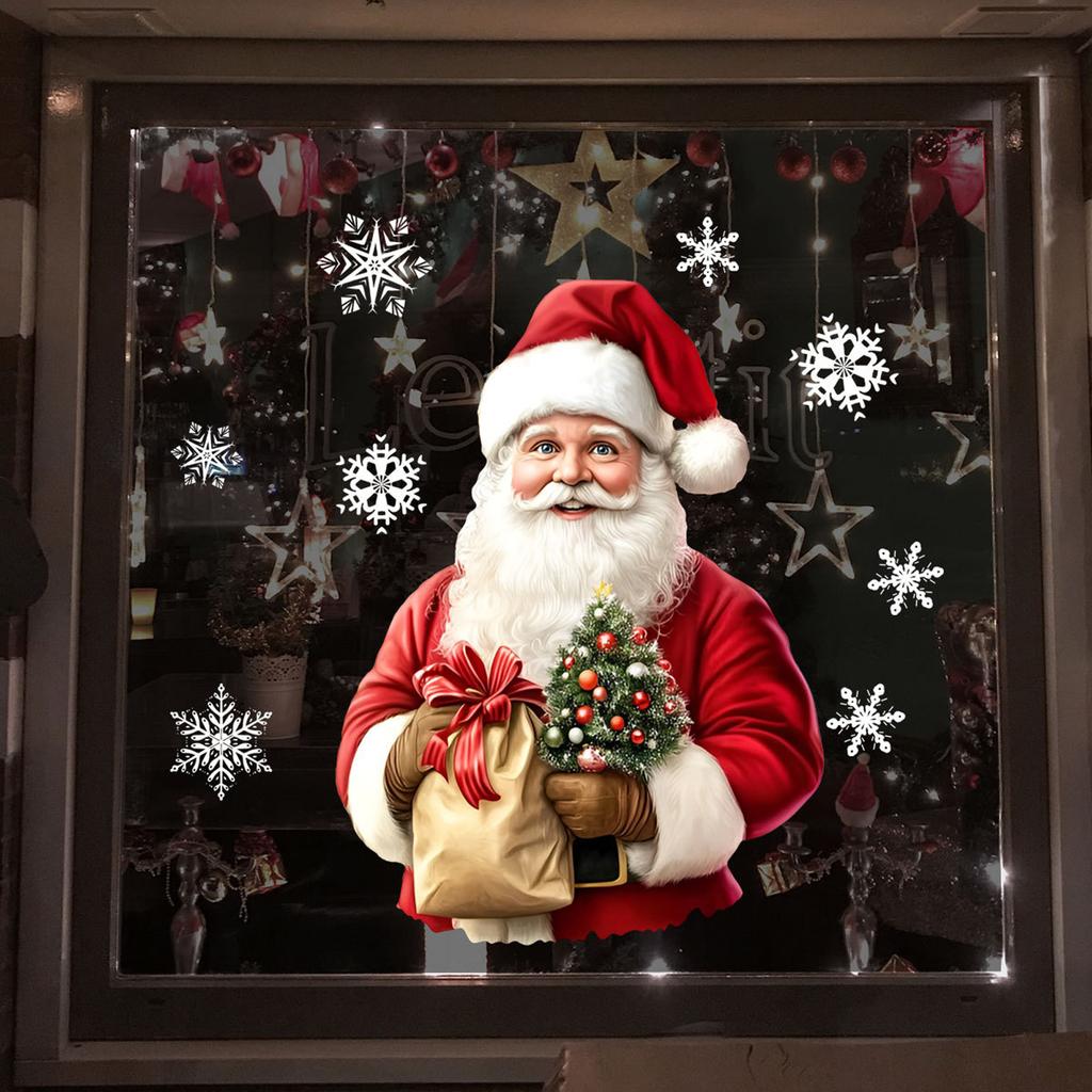 Christmas Themed  Claus Static Adsorption Window Stickers Home Holiday Decoration Static Stickers Double-sided Visual