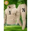 2026 N letter printed sportswear set men's hooded sweatshirt long pants set spring and autumn winter warm suit