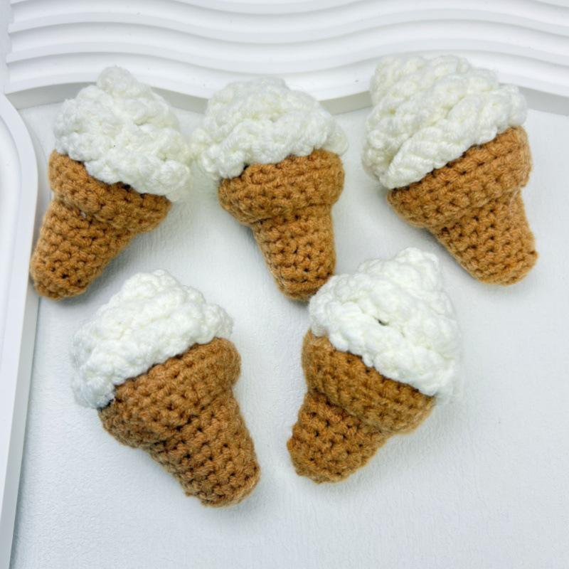 Hand-Knitted Ice Cream Cone Keychain Pendant for Backpacks and DIY Jewelry Accessories