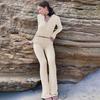 European and American New Knitted Hood Set Women Clothes Fashion Sexy High Waist Long Sleeve Trousers Two-piece Set