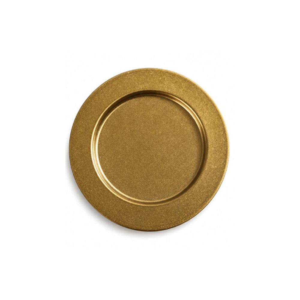 Stainless Steel Dinner Plate Round Dinner Plate Vintage Gold Stainless Steel Serving Plate Raised Rim Reusable Charger Plate