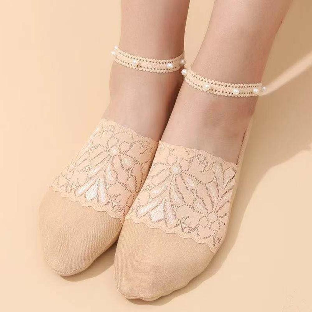 1/4 Pair Thin Pearl Lace Socks Ladies Beaded Lace Socks Ankle Socks Cute Mesh Transparent Lace