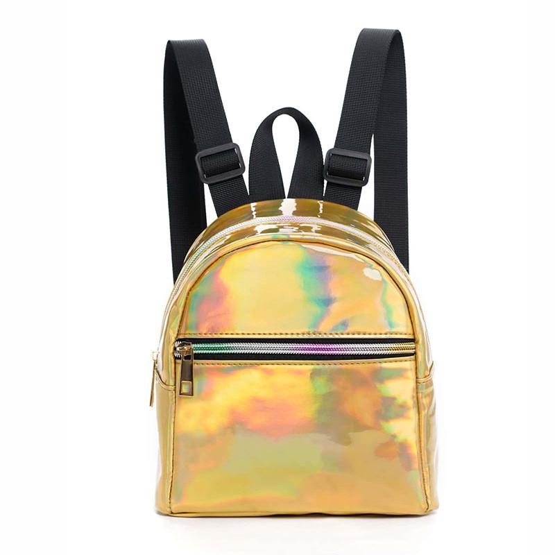 Rainbow Multicolor Pu Backpack For Kids With Storage And Adjustable Straps