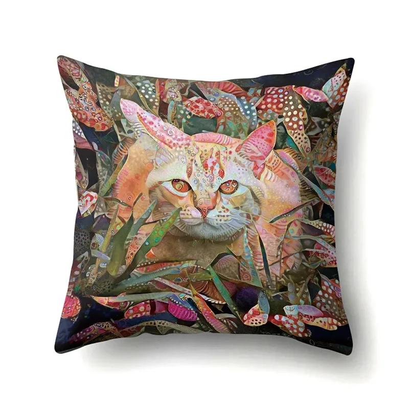 Polyester Throw Pillow Cover Home Decoration Throw Pillow Car Throw Pillow Lovely Animal Cat Print Cushion Cover