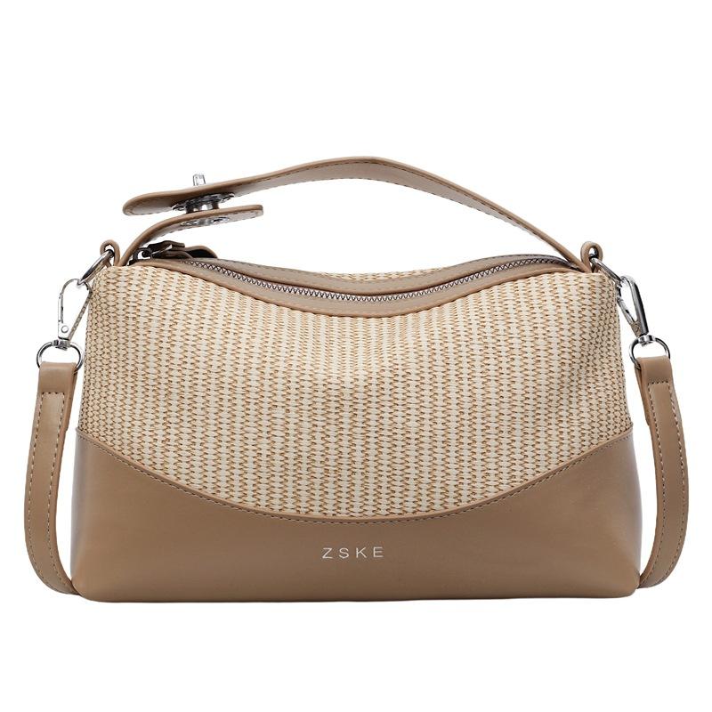 New portable pillow bag women's large-capacity beach seaside straw bag hand-woven shoulder messenger bag