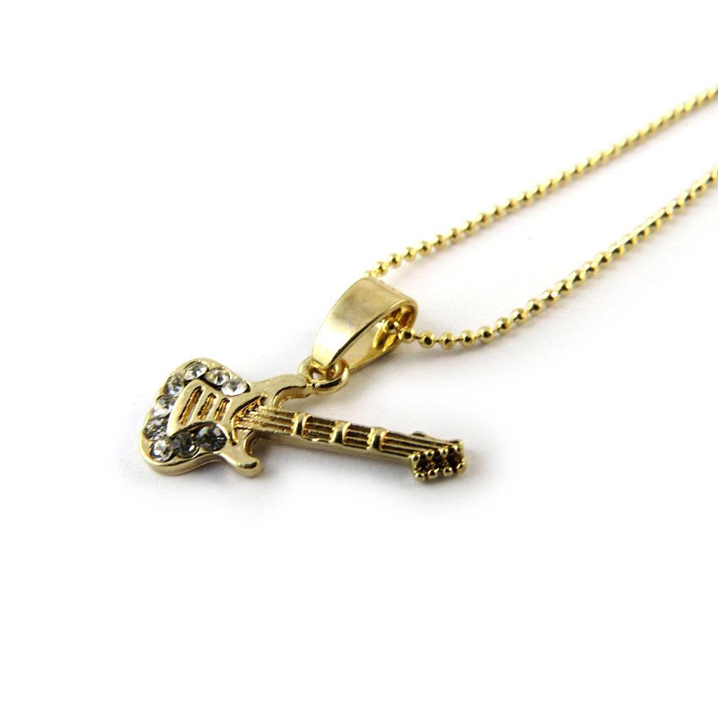 Les Trésors De Lily [N8159] - Golden White 'Guitar' Designer Necklace