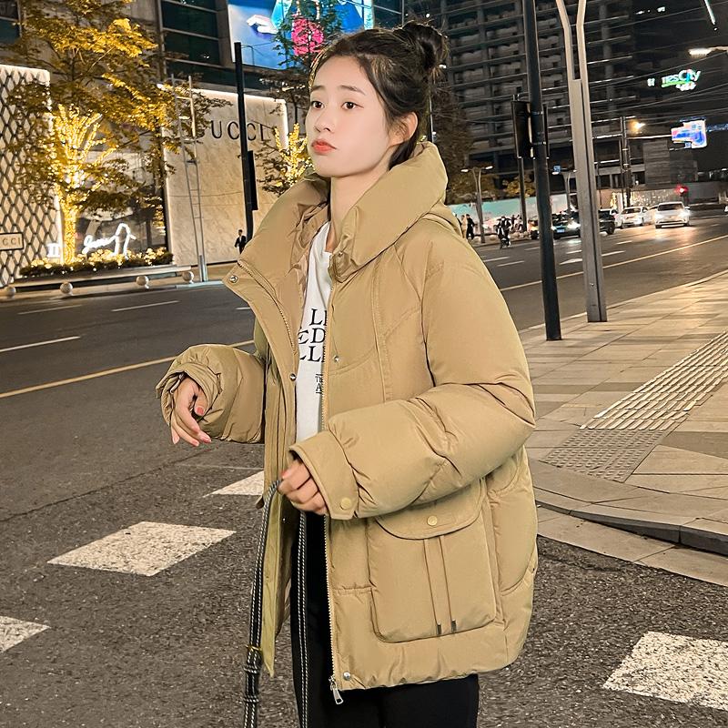 Frauen Herbst Winter Mit Kapuze Einfarbig Langarm Große Tasche Zipper Warme Mantel Jacke