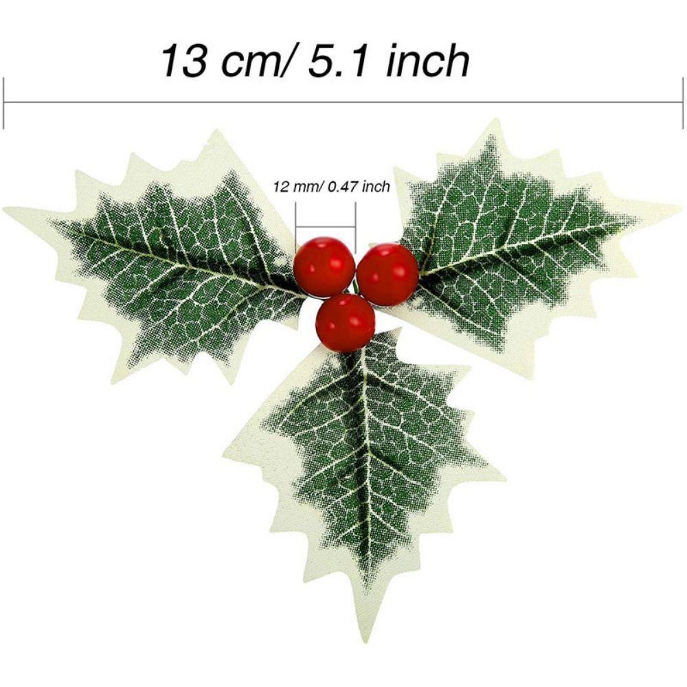 20pcs DIY Christmas Holly Leaves Plastic Fake Flowers Red Berries Flower with Green Leaves Artificial Wreath Ornaments