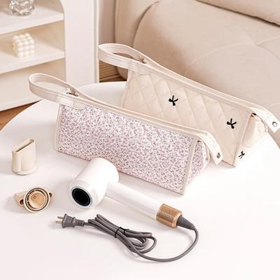 Quilted Travel Case Portable Large Capacity Zipper Closure Storage Bag Hair Dryer Styling Tools Lightweight Portable Organizer Travel Accessory