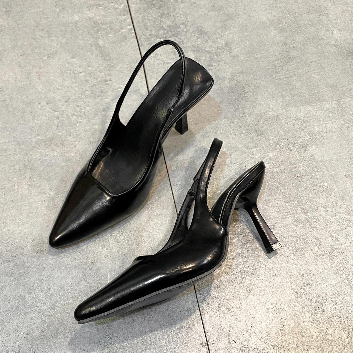 

Мода 2024 Весна Новый Бренд Женские Туфли Слингбэк Модные леопардовые туфли на высоком каблуке Элегантные сандалии с острым носком без застежек Мюли 35 чёрный