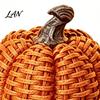 Halloween Pumpkin Decor Faux Rattan Resin Figurine, Vintage Distressed Orange Black Farmhouse Tabletop Fall Seasonal Window Decor, Indoor Harvest