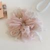 Women Elegant Large Chiffon Hair Scrunchies Soft Faux Pearl Lace Ribbon Elastic Hair Bands for Dinner Party Use