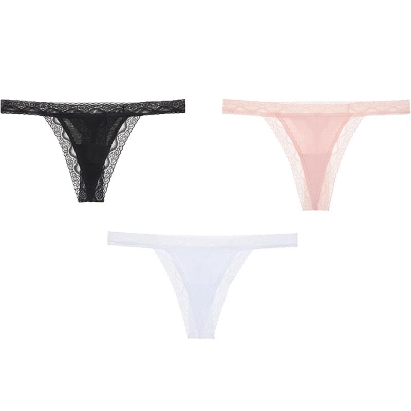 FINETOO Sexy Thongs Low-Rise Lace G-string Panties Women Cotton T-Back Underwear S-XL Female Bikin Underpants Lingerie